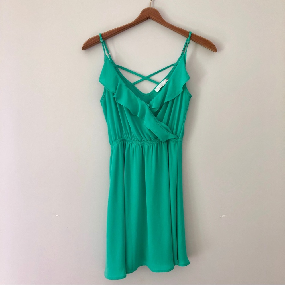 Lush Aquamarine Ruffle Shift Dress